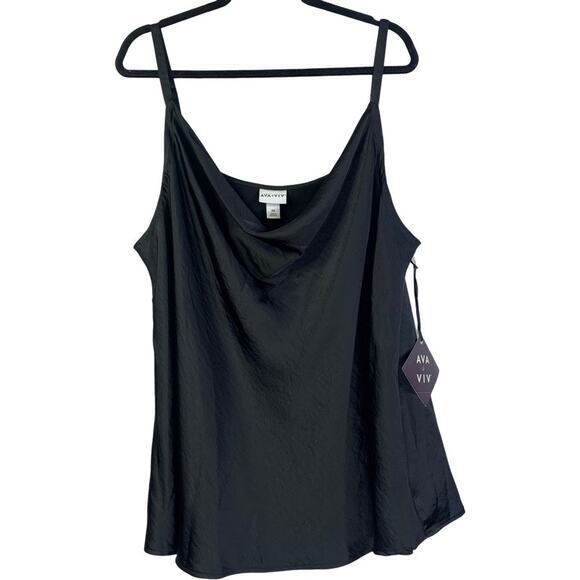 AVA & VIV Black Spaghetti‎ Strap Draped Camisole Tank Top Size 2X - NWT - Picture 1 of 10